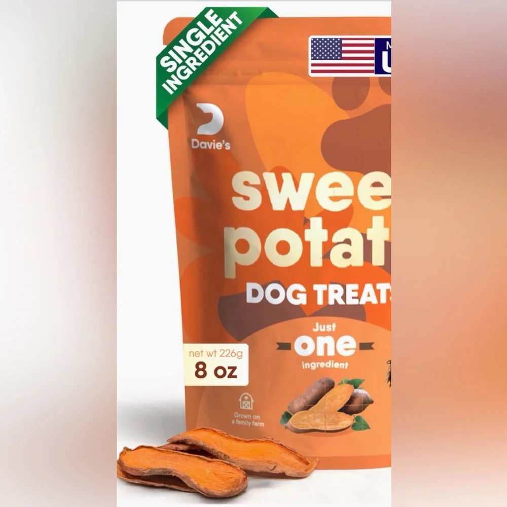 NWT Davie's Naturals Sweet Potato Dog Treats Chews, Low Fat - 1 lb. Bag